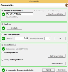 Csomagolás számlakészítés