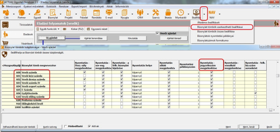 Jegyzékszám nyomtatás beállítás